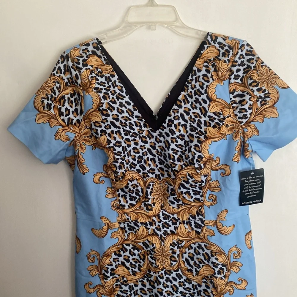 Boston Proper Scroll Animal Print Sheath Dress NWT (L10) - Picture 5 of 6